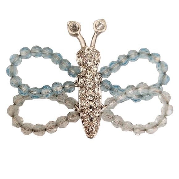 Swarovski Silver Tone Clear Blue Crystal Bead Brooch Pin